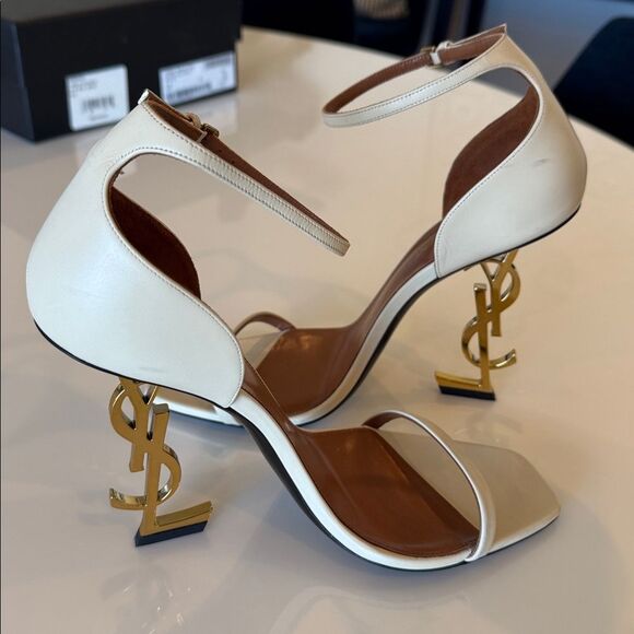 Saint Laurent Opyum YSL Logo Beige Gold High Heel Sandal Size EU 40 US 10 - Picture 6 of 11